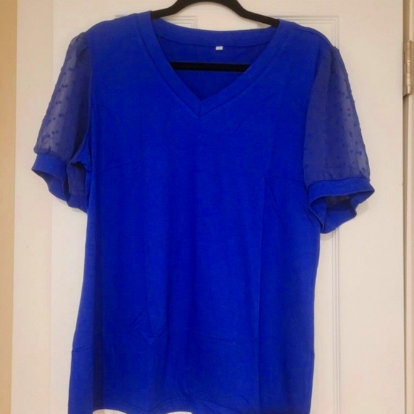 Swiss Dot Puff V-Neck Tops - Picture 1 of 1